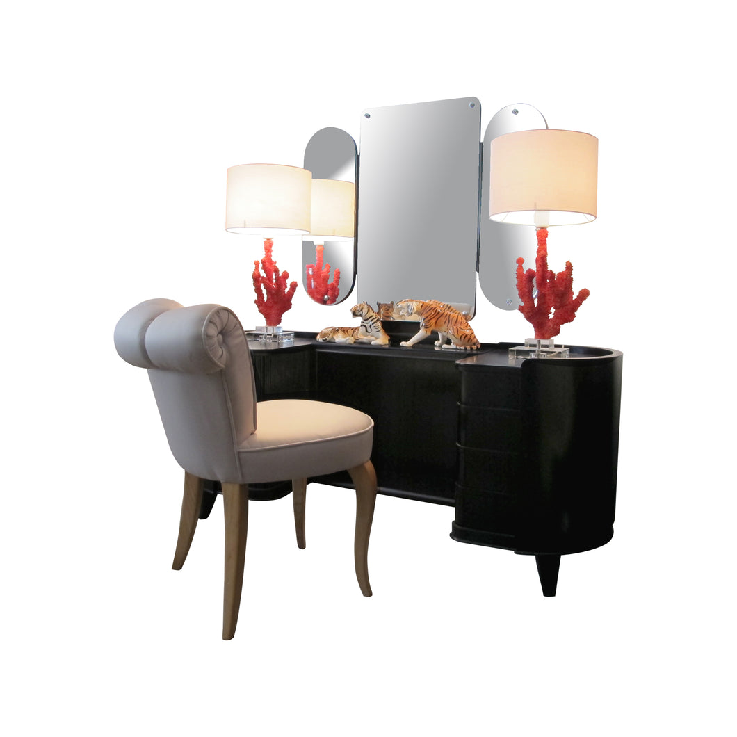 A 1940's Danish dressing table with its triptych mirror