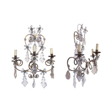 Load image into Gallery viewer, A pair of 1920's wrought iron and glass pampilles wall light, French
