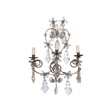 Load image into Gallery viewer, A pair of 1920's wrought iron and glass pampilles wall light, French