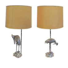 Load image into Gallery viewer, 1960s Spanish silver-plated pair of bronze heron table lamps by Valenti