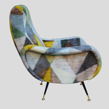 Load image into Gallery viewer, Italian mid century Zanuso style Armchair in Multicolor geometric Pattern upholstery