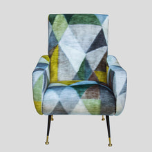 Load image into Gallery viewer, Italian mid century Zanuso style Armchair in Multicolor geometric Pattern upholstery