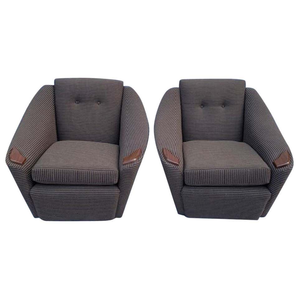 Pair of 1960s Armchairs in Bute Fabric and Teak Handrests