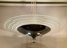 Load image into Gallery viewer, 1950s Art Deco Chrome & Glass Saturn Ring Chandelier