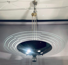 Load image into Gallery viewer, 1950s Art Deco Chrome & Glass Saturn Ring Chandelier