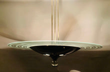 Load image into Gallery viewer, 1950s Art Deco Chrome & Glass Saturn Ring Chandelier