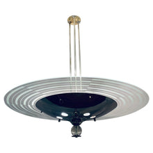 Load image into Gallery viewer, 1950s Art Deco Chrome & Glass Saturn Ring Chandelier