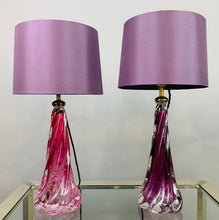 Load image into Gallery viewer, 1950s Val St Lambert Pink Twisted Glass Lamp Base