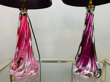 Load image into Gallery viewer, 1950s Val St Lambert Pink Twisted Glass Lamp Base