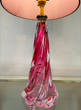 Load image into Gallery viewer, 1950s Val St Lambert Pink Twisted Glass Lamp Base