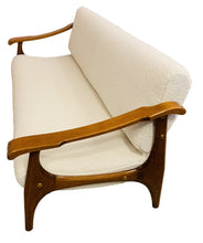 Load image into Gallery viewer, 1950s Danish White Boucle & Cherrywood Sofa