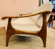 Load image into Gallery viewer, 1950s Danish White Boucle & Cherrywood Sofa