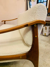 Load image into Gallery viewer, 1950s Danish White Boucle & Cherrywood Sofa