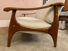 Load image into Gallery viewer, 1950s Danish White Boucle & Cherrywood Sofa