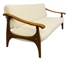 Load image into Gallery viewer, 1950s Danish White Boucle & Cherrywood Sofa