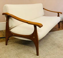 Load image into Gallery viewer, 1950s Danish White Boucle & Cherrywood Sofa