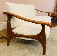 Load image into Gallery viewer, 1950s Danish White Boucle & Cherrywood Sofa