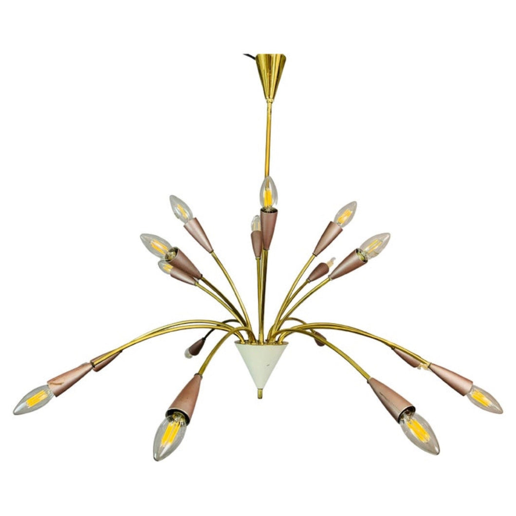 1950s Italian Sixteen-Arm Brass 'Firework' Chandelier