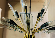 Load image into Gallery viewer, 1950s Italian Brass and Glass Leaves Chandelier