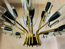 Load image into Gallery viewer, 1950s Italian Brass and Glass Leaves Chandelier