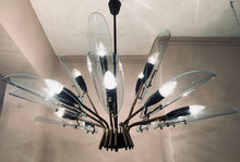 Load image into Gallery viewer, 1950s Italian Brass and Glass Leaves Chandelier