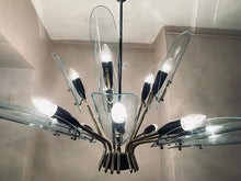 Load image into Gallery viewer, 1950s Italian Brass and Glass Leaves Chandelier