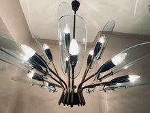 Load image into Gallery viewer, 1950s Italian Brass and Glass Leaves Chandelier