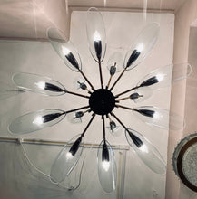 Load image into Gallery viewer, 1950s Italian Brass and Glass Leaves Chandelier