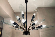 Load image into Gallery viewer, 1950s Italian Brass and Glass Leaves Chandelier