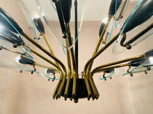Load image into Gallery viewer, 1950s Italian Brass and Glass Leaves Chandelier