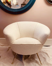 Load image into Gallery viewer, 1950s Italian Curved Armchair with Brass Conical Legs