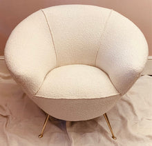 Load image into Gallery viewer, 1950s Italian Curved Armchair with Brass Conical Legs