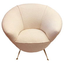 Load image into Gallery viewer, 1950s Italian Curved Armchair with Brass Conical Legs