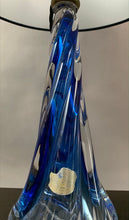 Load image into Gallery viewer, 1950s Val St Lambert Blue Twisted Glass Lamp Base