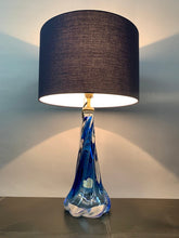 Load image into Gallery viewer, 1950s Val St Lambert Blue Twisted Glass Lamp Base