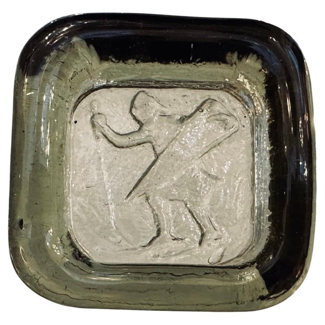 1960s Swedish Kosta Boda Olive Glass Warrior Dish