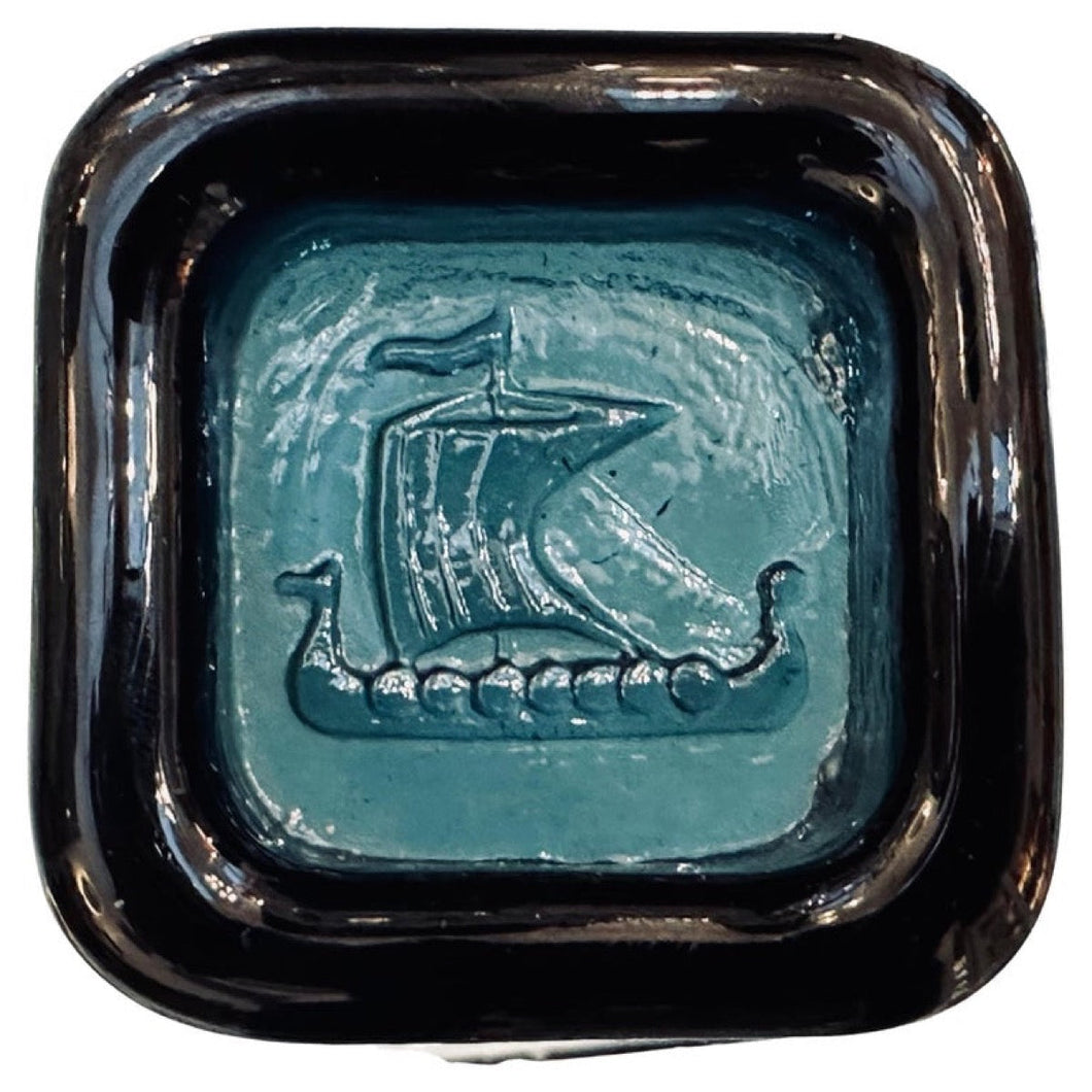 1960s Swedish Kosta Boda Teal Glass Viking Ship Dish