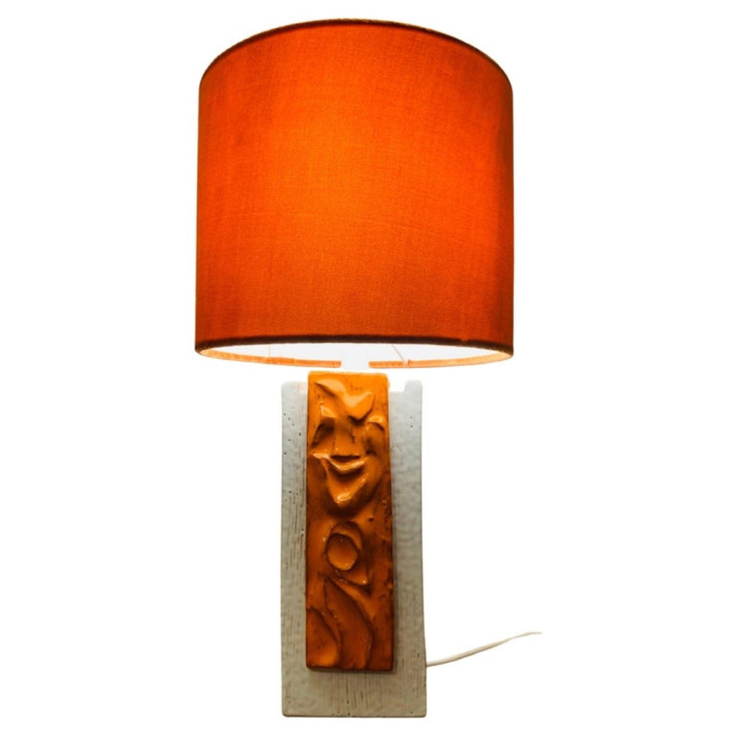 1970s Ceramic Orange & White Abstract Table Lamp