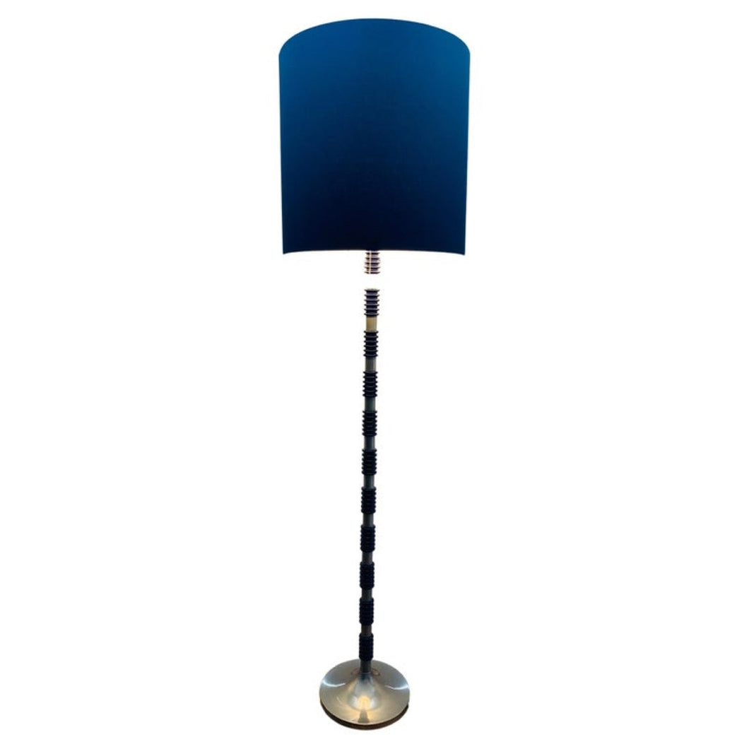 1970s Brushed Chrome & Cobalt Blue Glass Floor Lamp