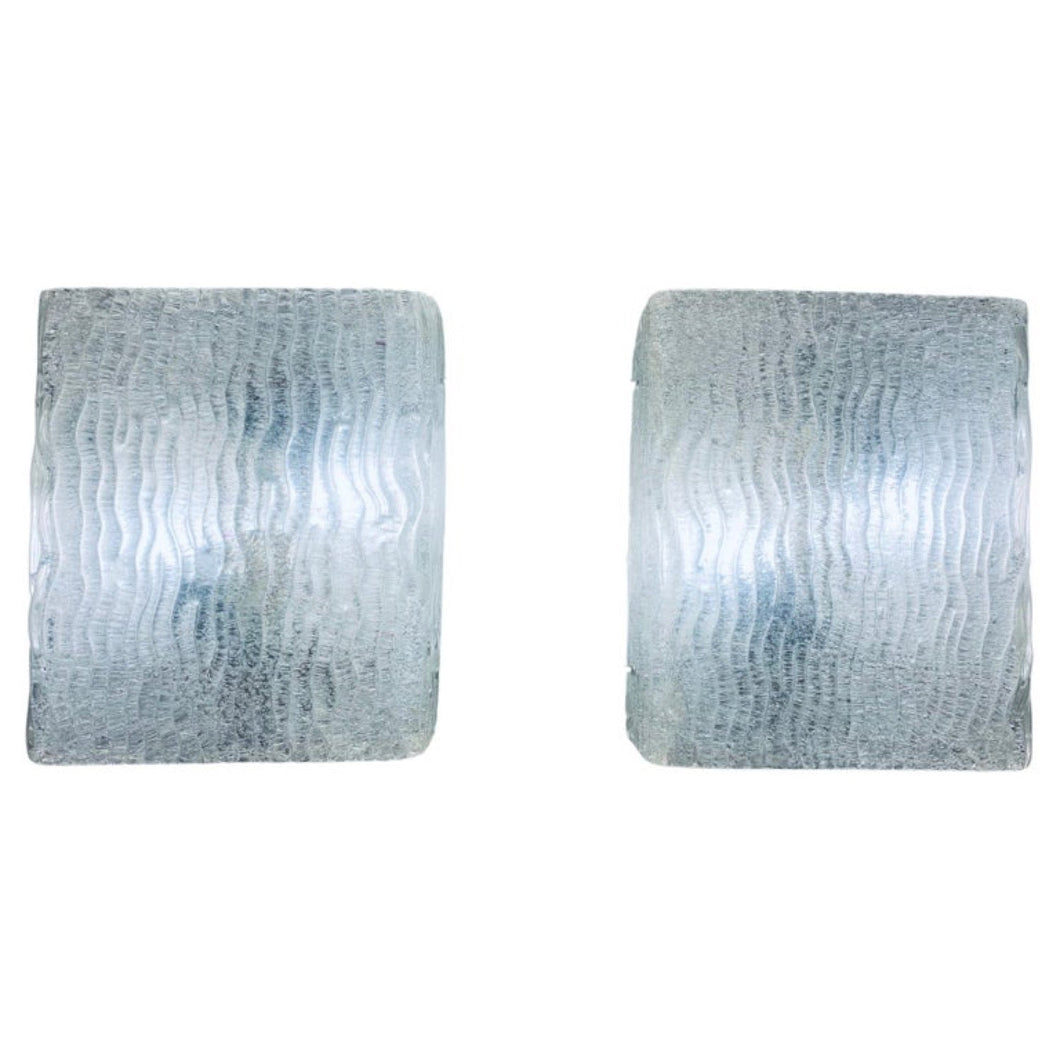 Pair of Large 1960s Kalmar Waved Glass Wall Lights