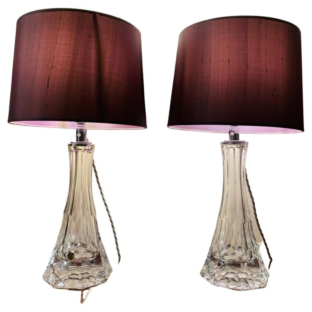 Pair of 1960s Peill & Putzler Glass and Chrome Table Lamps