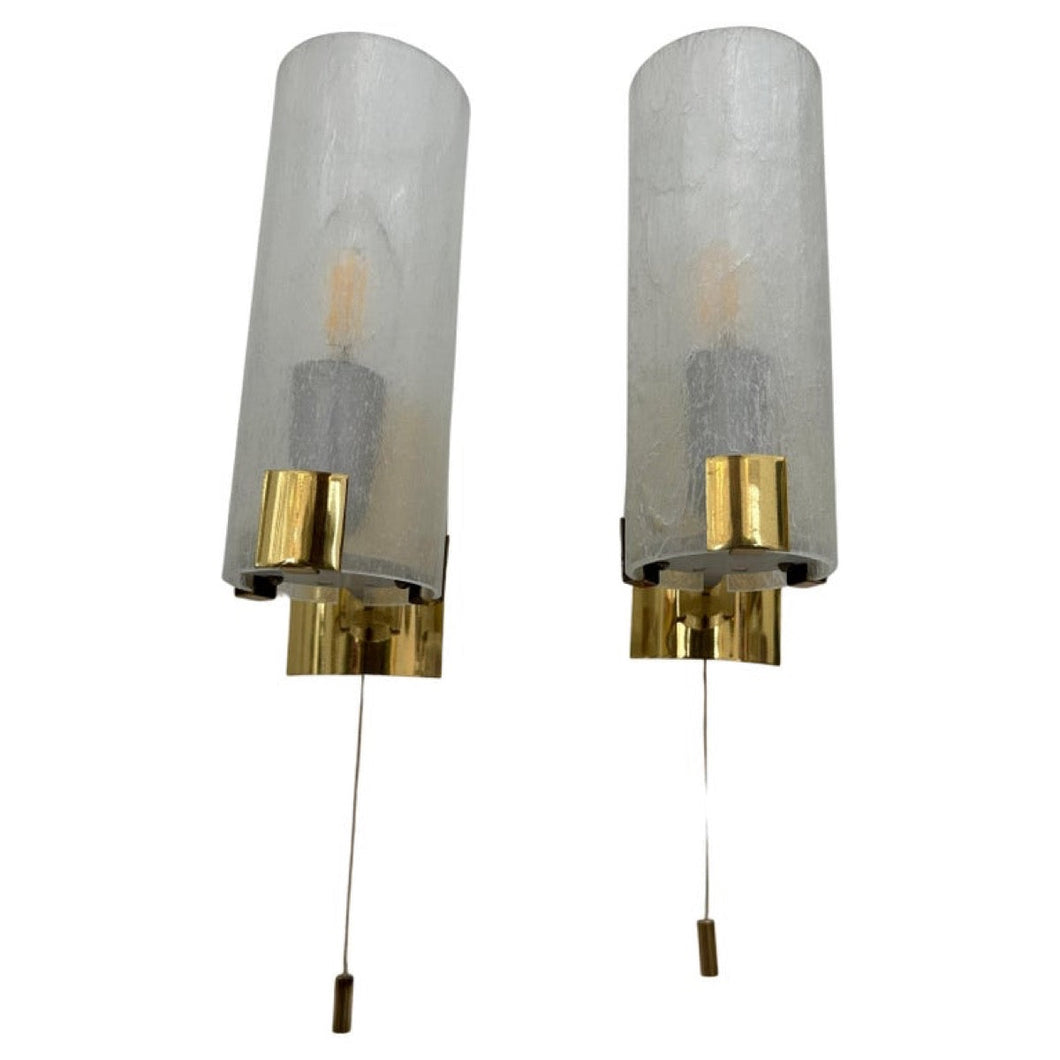 Pair of 1970s German Tubular Frosted Glass Wall Lights