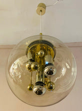 Load image into Gallery viewer, 1970s Large Doria Globe Glass & Brass Pendant Light