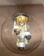 Load image into Gallery viewer, 1970s Large Doria Globe Glass & Brass Pendant Light