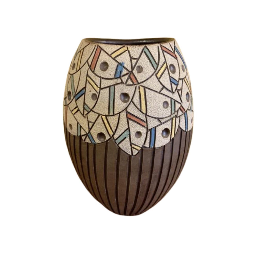 Vintage Abstract Fish Design Matte Vase