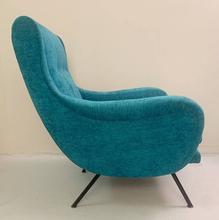 Load image into Gallery viewer, 1950's Pair of Italian Turquoise Armchairs. New velvet upholstery