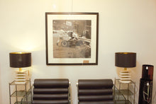 Load image into Gallery viewer, Hyaline Chairs by Fabio Lenci made of toughened glass frame with adjustable roller cushions in black leather.Architectural piece perfect for any workspace or home.