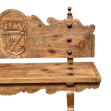 Load image into Gallery viewer, 1920s Oak Heraldic Bench with Spanish &amp; French Royal Alliance Crest
