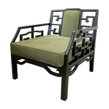 Load image into Gallery viewer, Pair of Mid-Century Chinese Black Lacquer Armchairs with Geometric Fretwork
