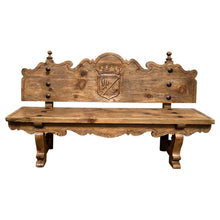 Load image into Gallery viewer, 1920s Oak Heraldic Bench with Spanish &amp; French Royal Alliance Crest
